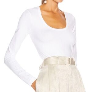 Helmut Lang Seamless Scoop Neck Long Sleeve Top Optic White M/L Orig $160